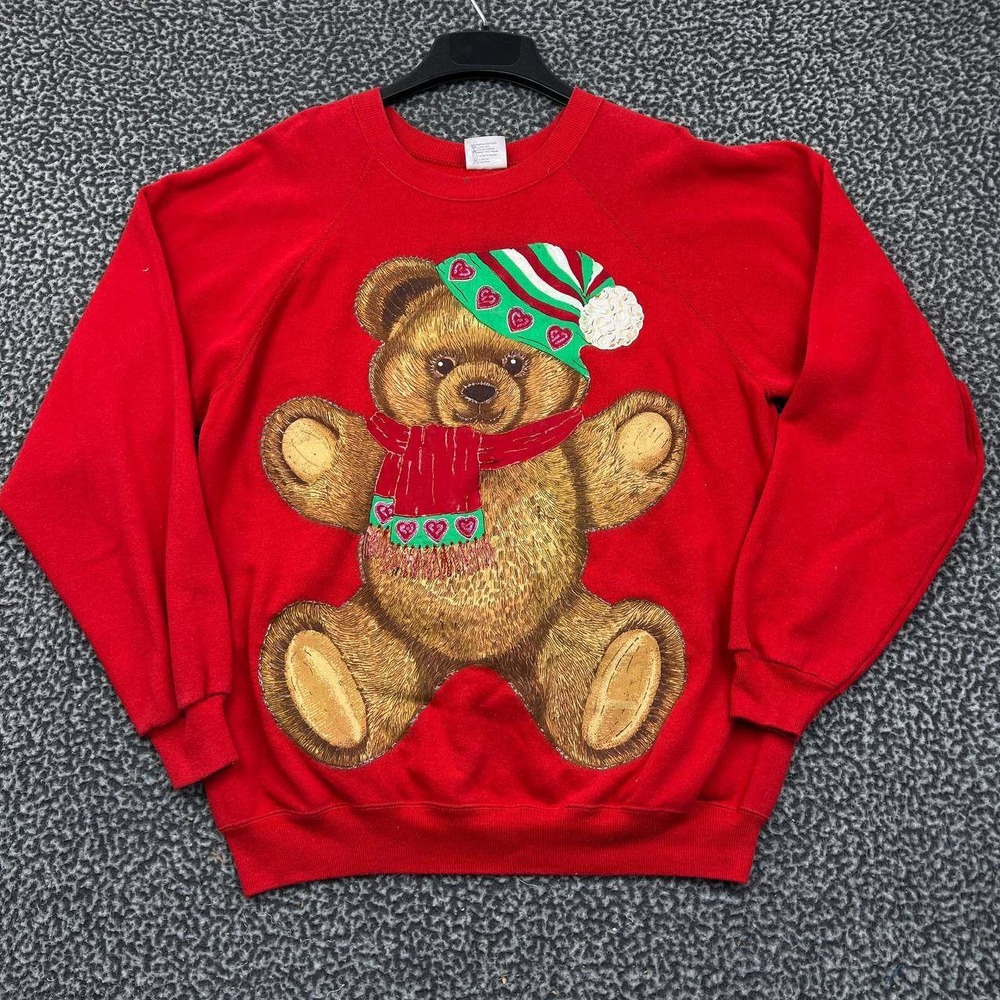 Vintage Teddy Bear Sweatshirt Women Extra Large Fleece Hanes Long Sleeve XL